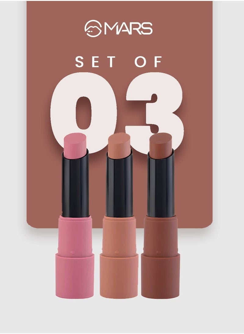 MARS Matte Box Set of 3 Lipsticks for Women | Long-Lasting | Smooth Finish | Moisturising | One Swipe Pigmentation (3x3.2 gm) (05-Blushed & Nudes)