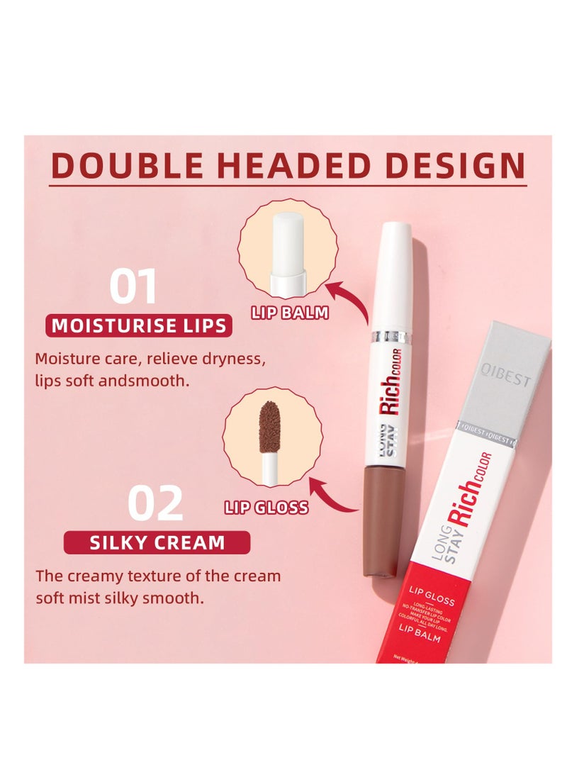 3 Colors Liquid Lipstick and Moisturizing Lip Balm 2-Step Makeup,Nude Brown Matte Shimmer 24 Hour Long Lasting labiales magicos Smooth Highly Pigmented Color Lip Gloss Stains for Women