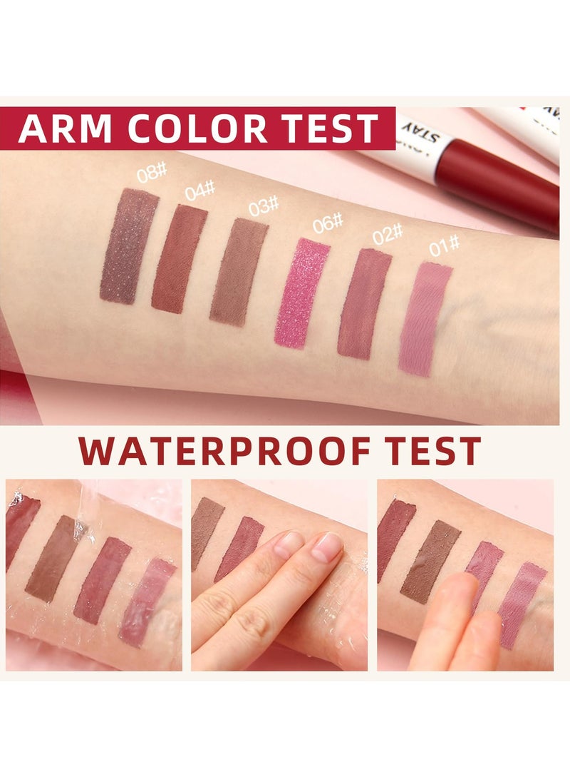3 Colors Liquid Lipstick and Moisturizing Lip Balm 2-Step Makeup,Nude Brown Matte Shimmer 24 Hour Long Lasting labiales magicos Smooth Highly Pigmented Color Lip Gloss Stains for Women