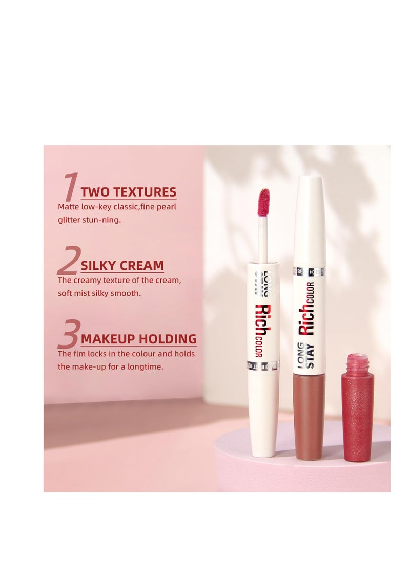 3 Colors Liquid Lipstick and Moisturizing Lip Balm 2-Step Makeup,Nude Brown Matte Shimmer 24 Hour Long Lasting labiales magicos Smooth Highly Pigmented Color Lip Gloss Stains for Women