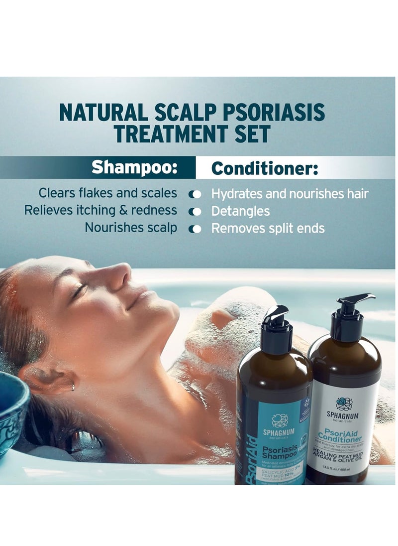 Sphagnum Botanicals Medicated Psoriasis Shampoo and Conditioner Set - Salicylic Acid 3% and Peat Mud Shampoo together with Aloe Vera and Jojoba Oil Condtioner. 2 x 13.5 fl. Oz