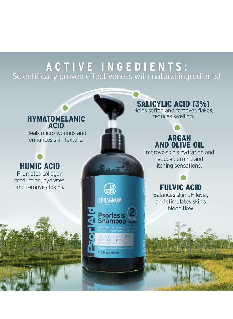 Sphagnum Botanicals Medicated Psoriasis Shampoo and Conditioner Set - Salicylic Acid 3% and Peat Mud Shampoo together with Aloe Vera and Jojoba Oil Condtioner. 2 x 13.5 fl. Oz
