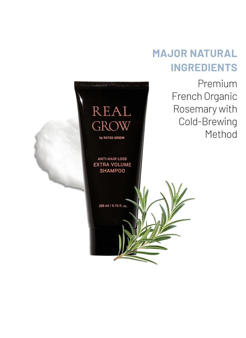 Rated Green - Real Grow Anti Hair Loss Extra Volume Shampoo - Volumize and Strengthen Hair - Cold Brewed Organic Rosemary Oil for Scalp and Hair Care - 6.76 fl. Oz. 200ml