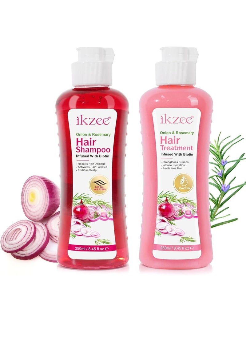 Biotin & Rosemary Shampoo with Onion for Hair Growth - Strengthens, Thickens & Nourishes - Anti-Hair Loss, Paraben-Free, Silicone-Free Formula 250-250 ML