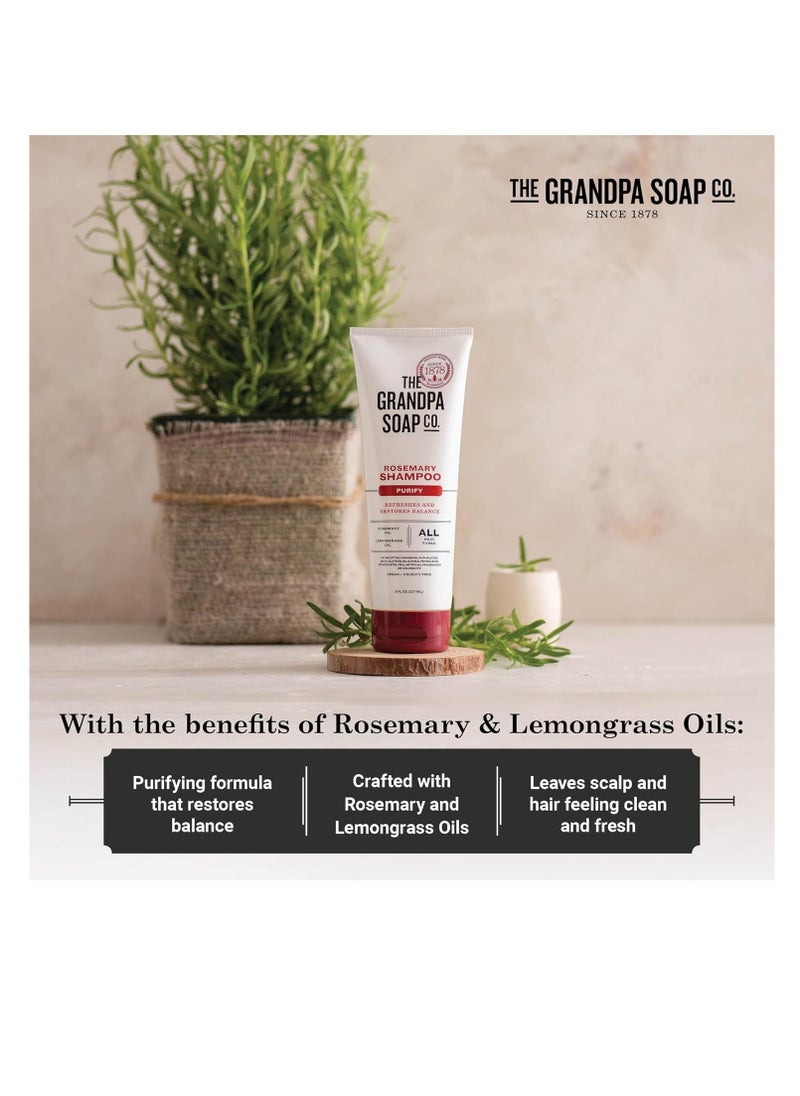 The Grandpa Soap Company Shampoo - Purifying With Rosemary and Lemongrass Oils, Leaves Scalp and Hair Feeling Clean and Fresh, All Hair Types, Vegan, Sulfates and Parabens Free, 8 Fl Oz