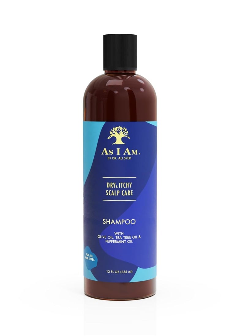 As I Am Dry & Itchy Scalp Care Shampoo - 12 ounce - Cleanses and moisturizes dry and itchy scalp - With Olive Oil, Tea Tree Oil & Peppermint Oil