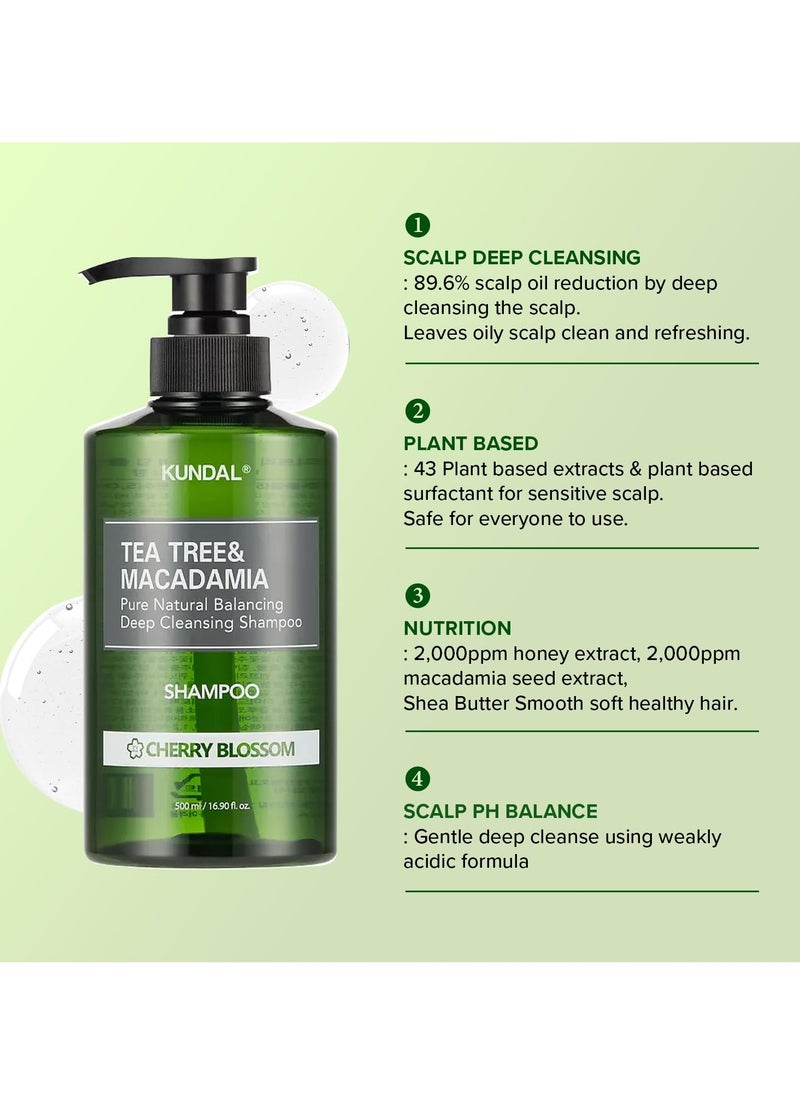 Kundal Tea Tree & Macadamia Deep Cleansing Shampoo [Jasmine Woody] - Korean Hair Care, Scalp Care, Tea Tree extract, For All hair Types 10.14fl oz (pack of 1)