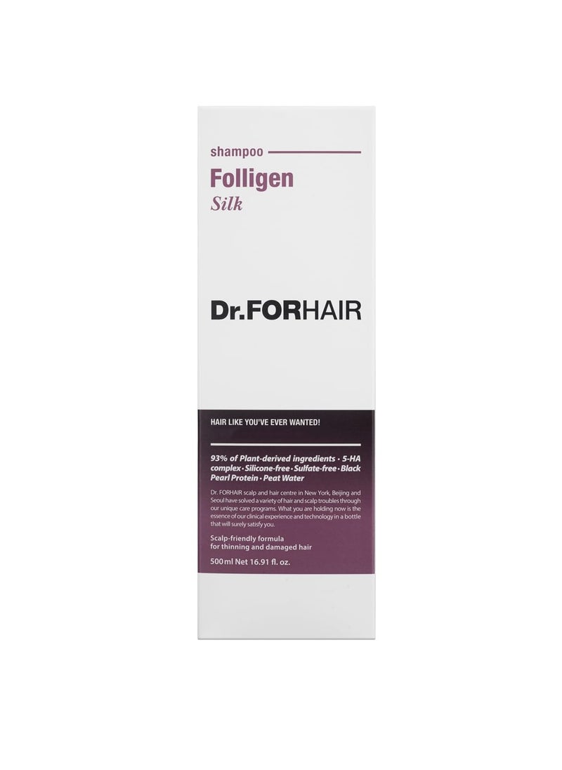 DR.FORHAIR Folligen Silk Shampoo 16.9 fl oz 500 ml For Thinning Hair Damaged Cuticles Growth Care Treatment Sulfate Silicone Free