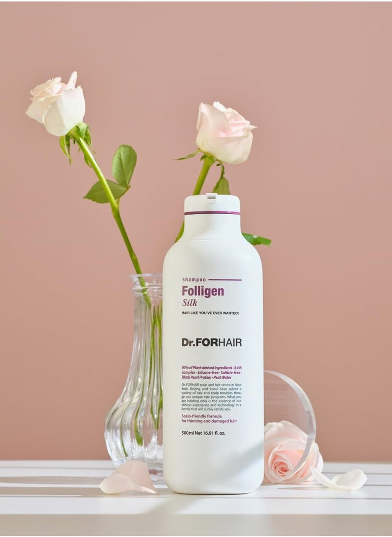 DR.FORHAIR Folligen Silk Shampoo 16.9 fl oz 500 ml For Thinning Hair Damaged Cuticles Growth Care Treatment Sulfate Silicone Free