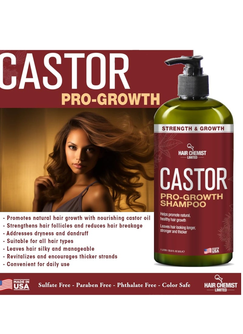 Hair Chemist Castor Pro-Growth Shampoo 33.8 oz. - Made with Natural Castor Oil for Hair Growth, Sulfate Free Shampoo