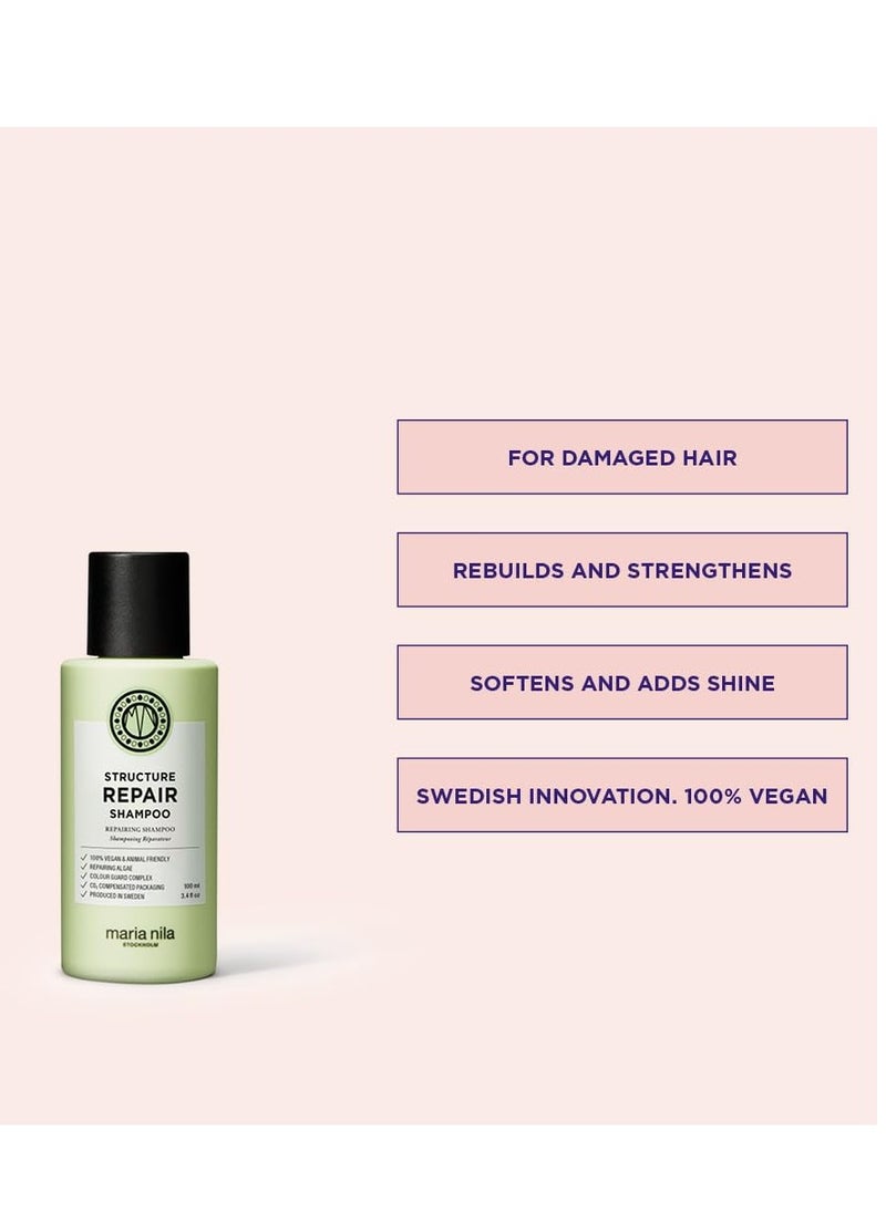 Maria Nila Structure Repair, Shampoo 3.4 Fl Oz, For Damaged & Chemically Treated Hair, Algae Extract Rebuilds & Moisturizes, 100% Vegan & Sulfate/Paraben free