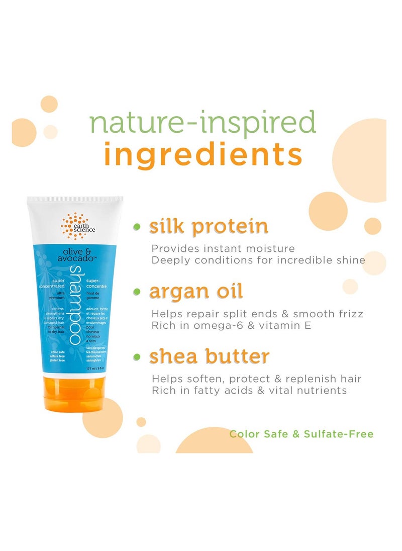 EARTH SCIENCE - Olive & Avocado Oil Shampoo: Super Concentrated for Normal to Dry Hair (4pk, 6 oz.)