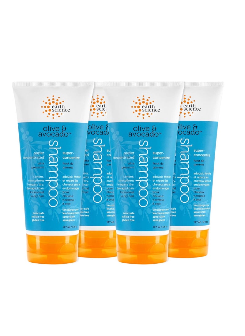 EARTH SCIENCE - Olive & Avocado Oil Shampoo: Super Concentrated for Normal to Dry Hair (4pk, 6 oz.)