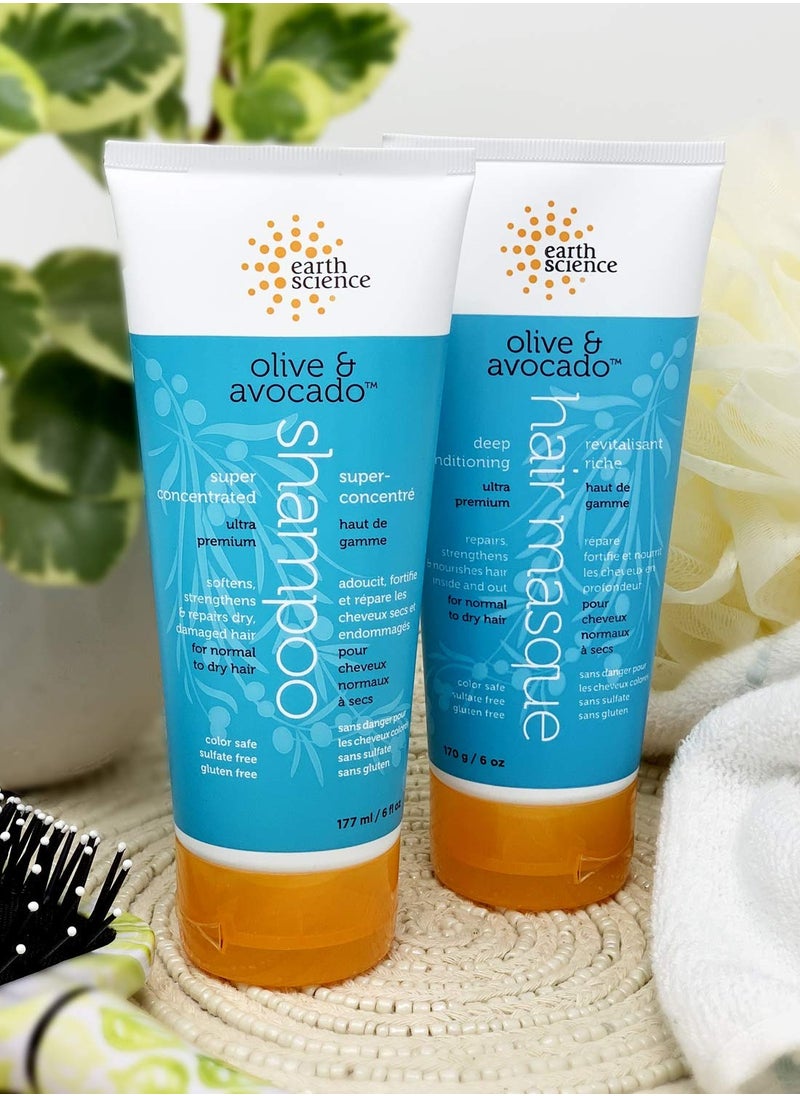 EARTH SCIENCE - Olive & Avocado Oil Shampoo: Super Concentrated for Normal to Dry Hair (4pk, 6 oz.)