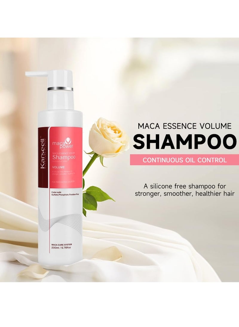 Karseell maca power Volume Shampoo, 200ml - Lightweight Shampoo For Fine Hair, Adding volume to flat hair, Dermatologically Tested, pH Balanced, Not Irritating, Cruelty-free