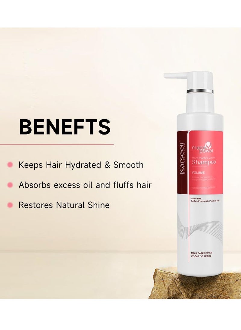 Karseell maca power Volume Shampoo, 200ml - Lightweight Shampoo For Fine Hair, Adding volume to flat hair, Dermatologically Tested, pH Balanced, Not Irritating, Cruelty-free