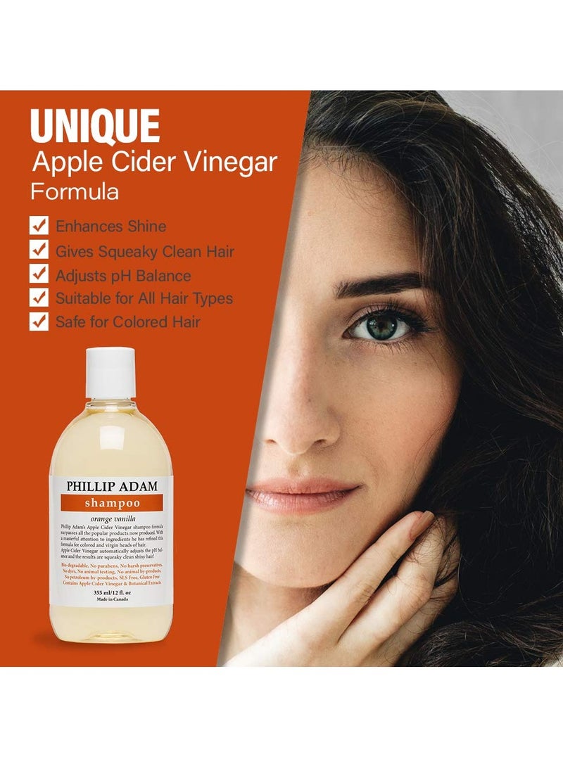 Phillip Adam Orange Vanilla Shampoo for Shiny Hair - Enriched with Apple Cider Vinegar - Sulfate Free - 12 Ounce