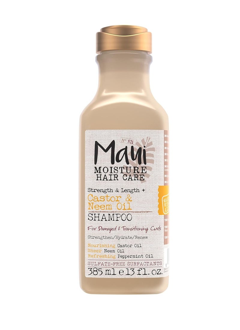 Maui Moisture Strength & Length + Castor & Neem Oil Shampoo, Curly Hair Product for Dry, Damaged Hair, 13 Fl Oz