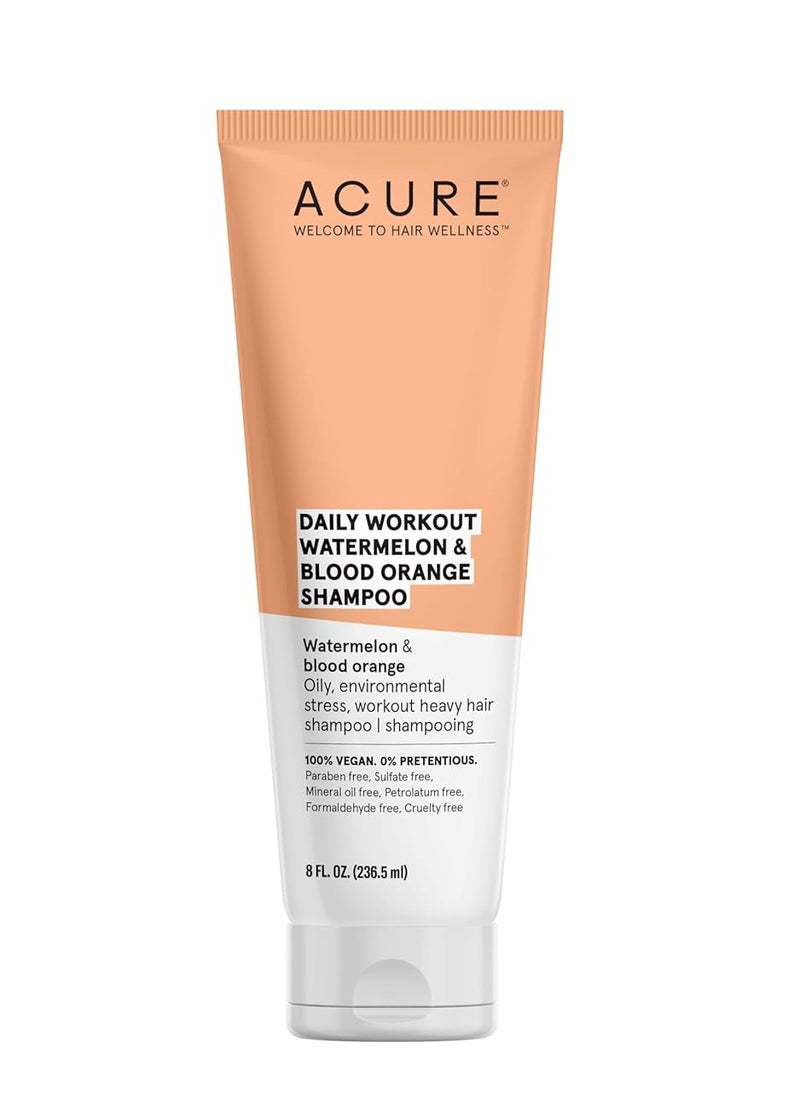Acure Daily Workout Watermelon Shampoo | 100% Vegan | For Oily, Environmental Stressed, Workout Heavy Hair | Watermelon & Blood Orange - Gentle Everyday Formula | 8 Fl Oz