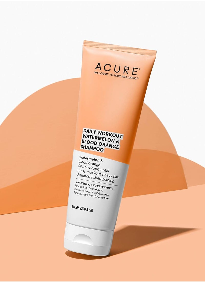 Acure Daily Workout Watermelon Shampoo | 100% Vegan | For Oily, Environmental Stressed, Workout Heavy Hair | Watermelon & Blood Orange - Gentle Everyday Formula | 8 Fl Oz