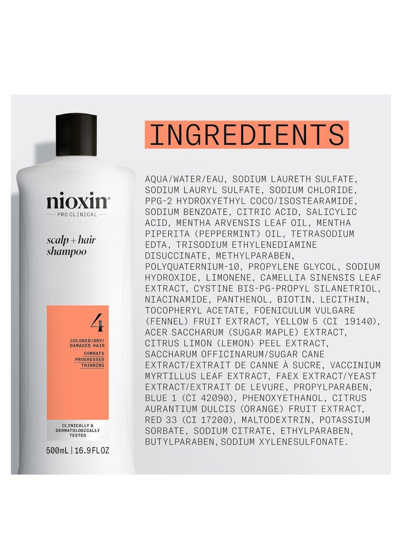 Nioxin System 4 Scalp + Hair Thickening Shampoo For Colored, Dry, & Damaged Hair with Progressed Thinning Maintain Vibrant Color Nourish & Boost Hair Density with Niacinamide & Biotin