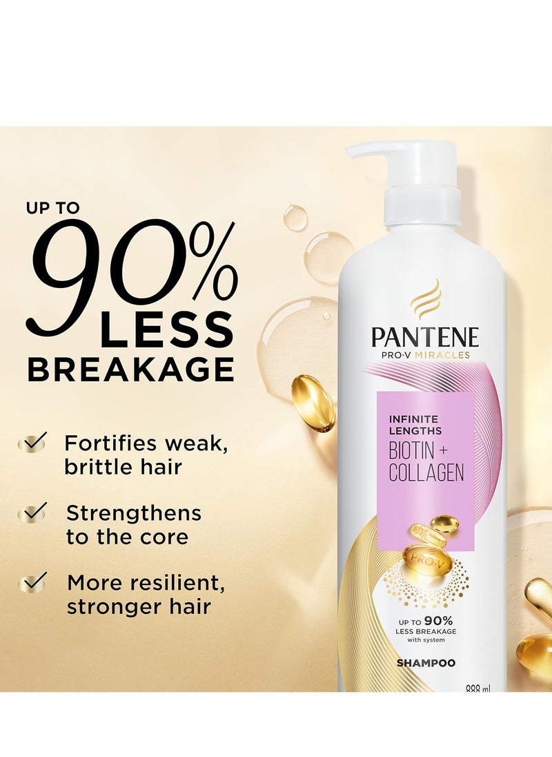 Pantene Infinite Lengths Shampoo, Sulfate Free with Biotin + Collagen, Strengthens Brittle Hair, Up to 90% Less Breakage, Safe for Color Treated Hair, Pro-V Miracles, Floral Scent, 30 Fl Oz