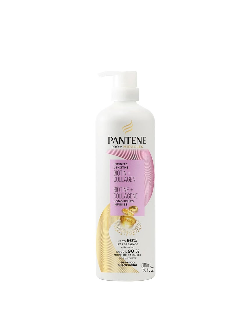 Pantene Infinite Lengths Shampoo, Sulfate Free with Biotin + Collagen, Strengthens Brittle Hair, Up to 90% Less Breakage, Safe for Color Treated Hair, Pro-V Miracles, Floral Scent, 30 Fl Oz