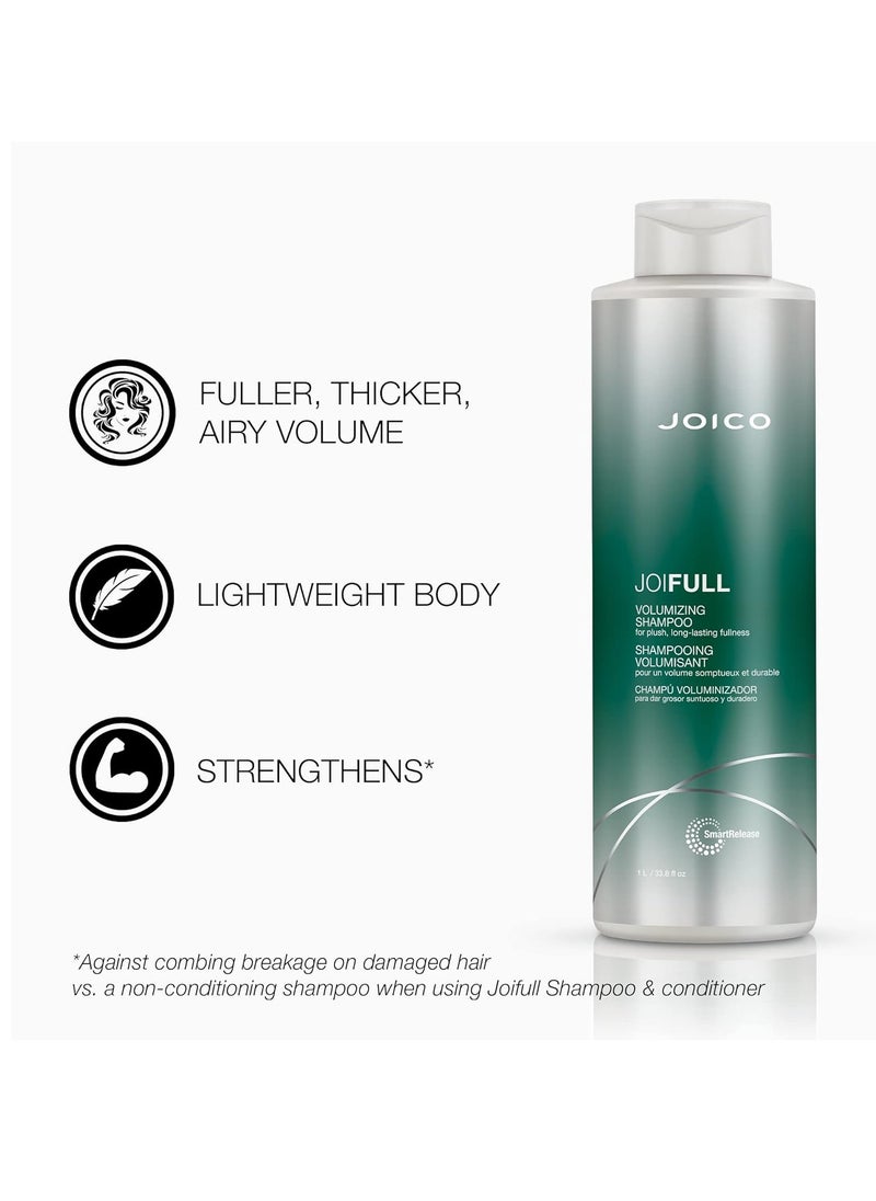 Joico JoiFULL Volumizing Shampoo | For Fine, Thin Hair | Add Instant Body | Long-Lasting Fullness | For Thicker Bouncier Hair | Boost Shine | With Lotus Flower & Bamboo Extract | 33.8 Fl Oz