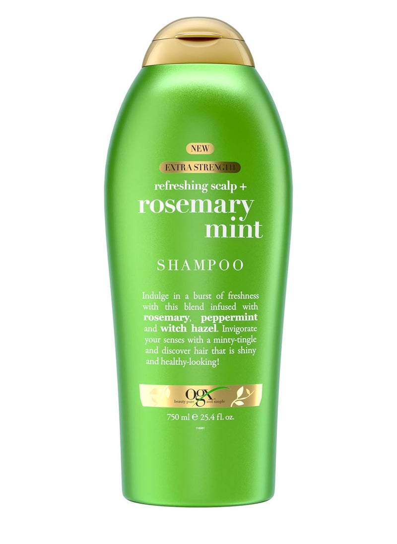 OGX Extra Strength Refreshing Scalp + Rosemary Mint Shampoo, Nourishing Shampoo Infused with Rosemary Mint for Shiny, Healthy-Looking Hair, Sulfate-Free Surfactants, 25.4 fl. Oz