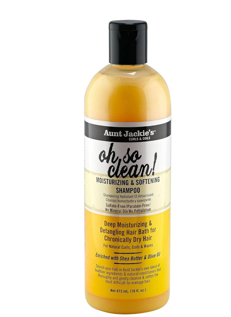 Aunt Jackie's Curls and Coils Oh So Clean Deep Moisturizing and Softening Hair Shampoo for Natural Curls, Coils and Waves, Enriched shea Butter, 12 oz