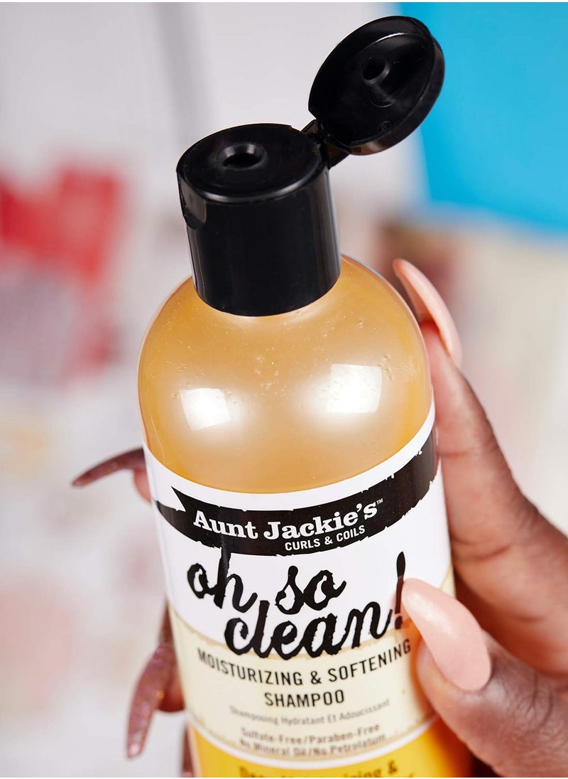 Aunt Jackie's Curls and Coils Oh So Clean Deep Moisturizing and Softening Hair Shampoo for Natural Curls, Coils and Waves, Enriched shea Butter, 12 oz