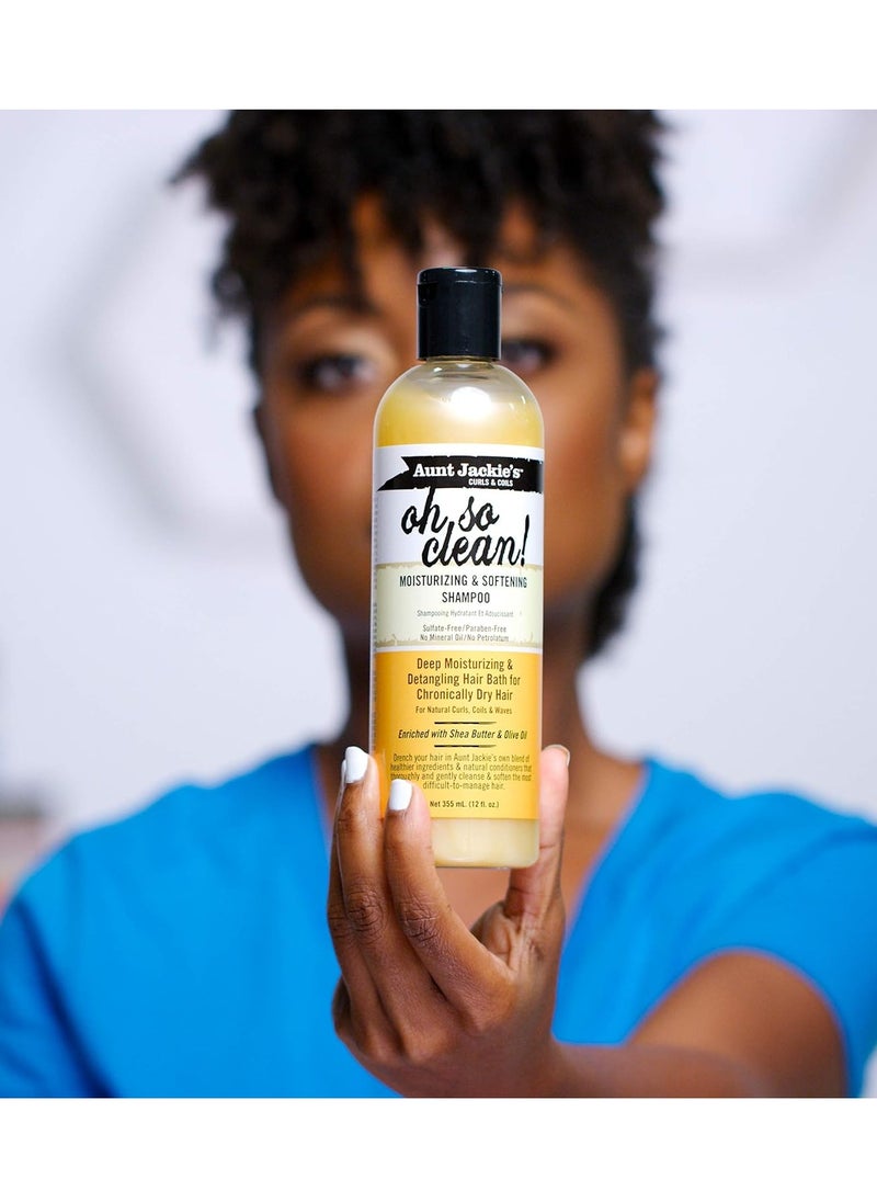 Aunt Jackie's Curls and Coils Oh So Clean Deep Moisturizing and Softening Hair Shampoo for Natural Curls, Coils and Waves, Enriched shea Butter, 12 oz