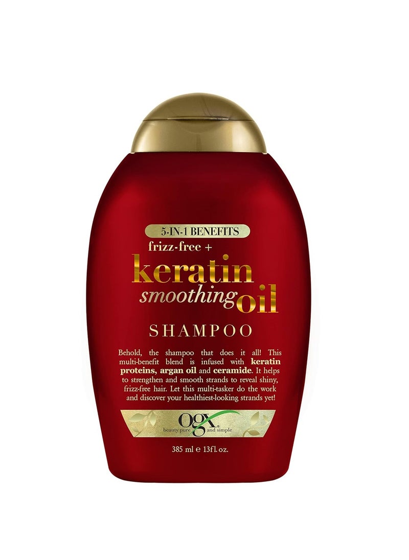 OGX Frizz-Free + Keratin Smoothing Oil Shampoo, 5 in 1, for Frizzy Hair, Shiny Hair