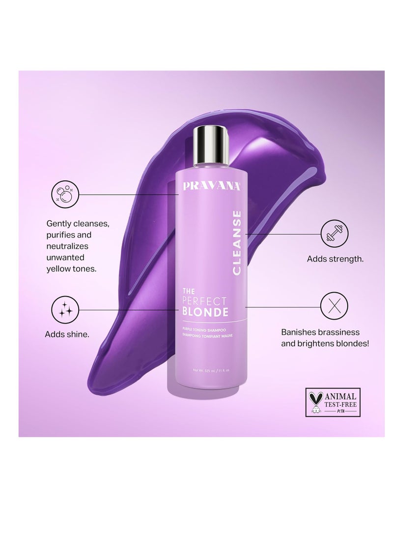 Pravana The Perfect Blonde Purple Toning Shampoo | Neutralizes Brassy, Yellow Tones | For Color-Treated Hair | Adds Strength, Shine, Elasticity