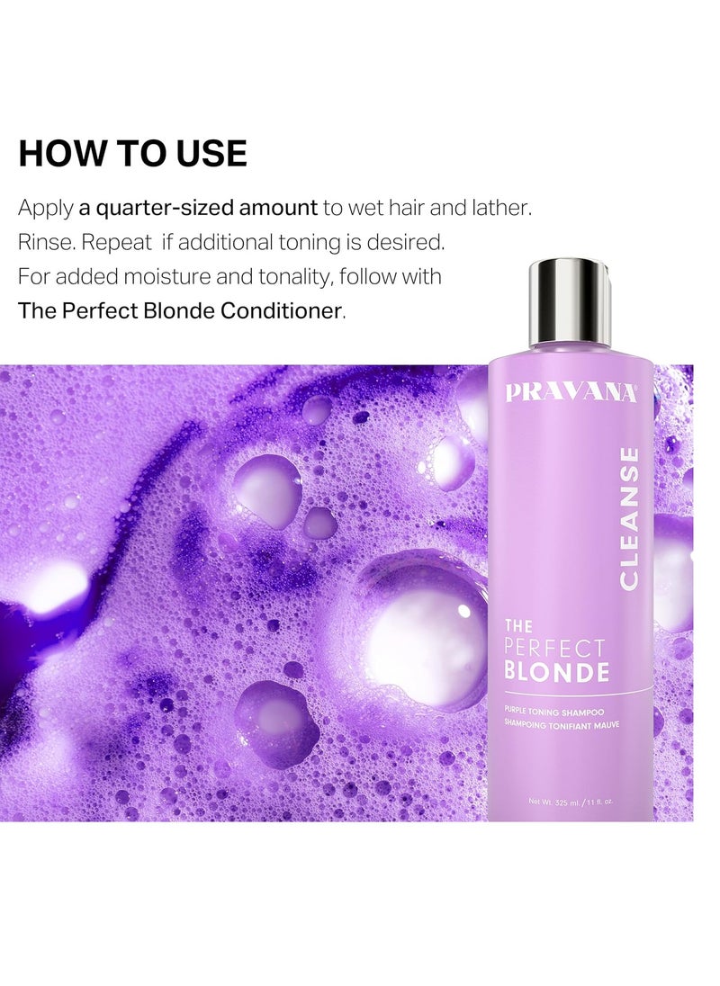 Pravana The Perfect Blonde Purple Toning Shampoo | Neutralizes Brassy, Yellow Tones | For Color-Treated Hair | Adds Strength, Shine, Elasticity