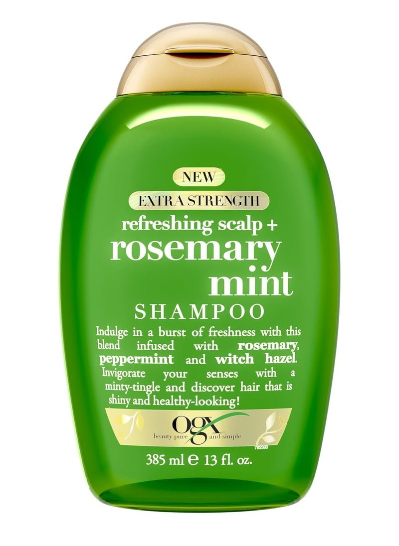 OGX Extra Strength Refreshing Scalp + Rosemary Mint Shampoo, Clarifying Wash Visibly Helps Remove Oil & Residue to Clear Away Buildup, Sulfate-Free Surfactants, 13 fl. Oz