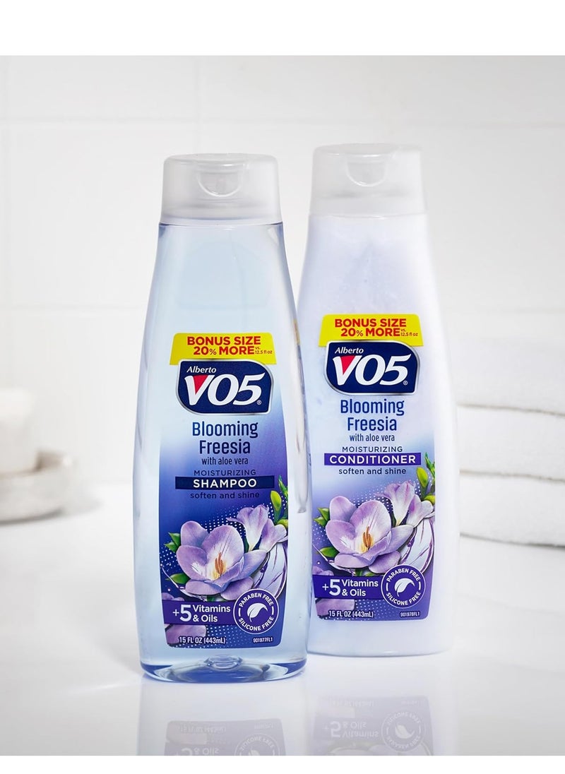 Alberto VO5 - Blooming Freesia Moisturizing Shampoo - Hydrating Shampoo - With Coconut Milk, Vitamin E and Biotin - Long Lasting Fragrance - 15 oz