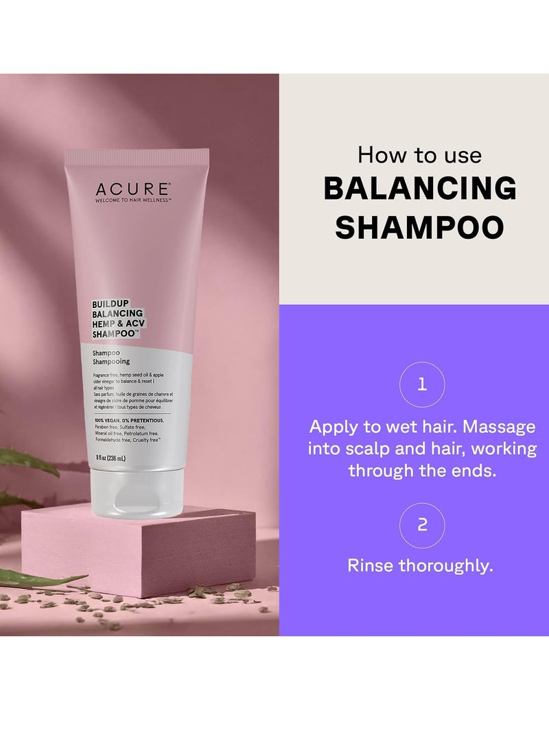 ACURE Buildup Balancing Hemp & Apple Cider Vinegar Shampoo | 100% Vegan | Resets & Balances Hair for Styled, Swim & Harsh Conditions | Fragrance Free Formula | 8 Fl Oz