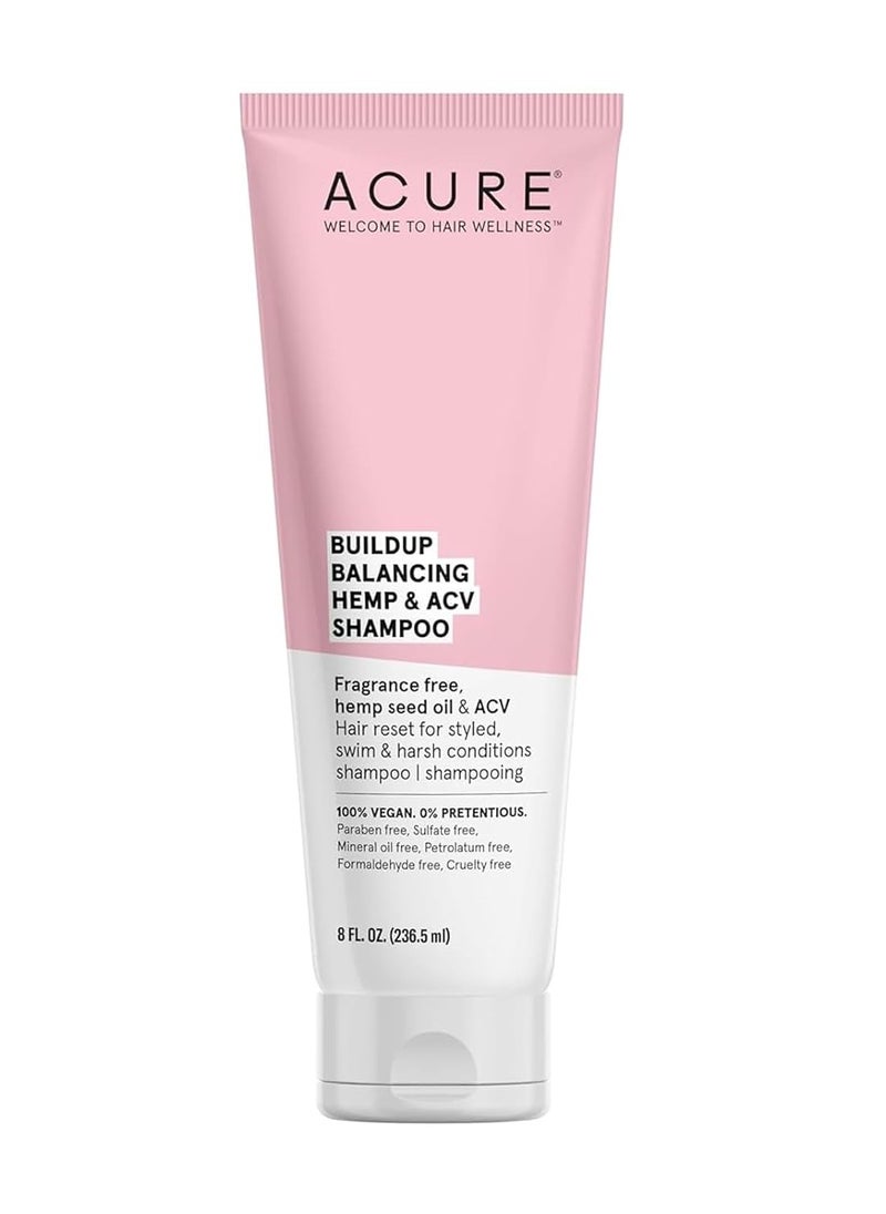 ACURE Buildup Balancing Hemp & Apple Cider Vinegar Shampoo | 100% Vegan | Resets & Balances Hair for Styled, Swim & Harsh Conditions | Fragrance Free Formula | 8 Fl Oz