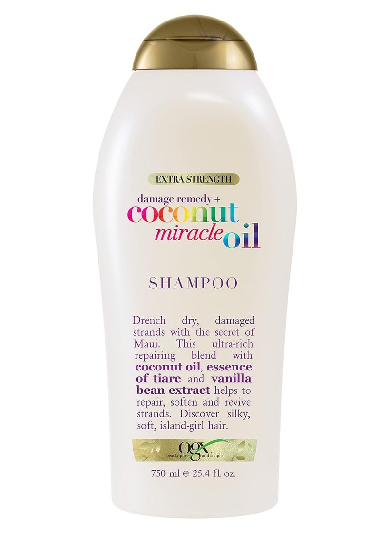 OGX Extra Strength Damage Remedy + Coconut Miracle Oil Shampoo for Dry, Frizzy or Coarse Hair, Hydrating & Flyaway Taming Shampoo, Paraben-Free, Sulfate-Free Surfactants, 25.4 Fl Oz