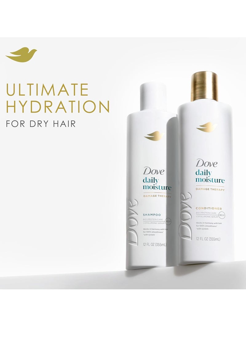 Dove Damage Therapy Shampoo Daily Moisture for Dry Hair with Bio-Protein Care Technology and Hyaluronic Serum 12 Fl Oz
