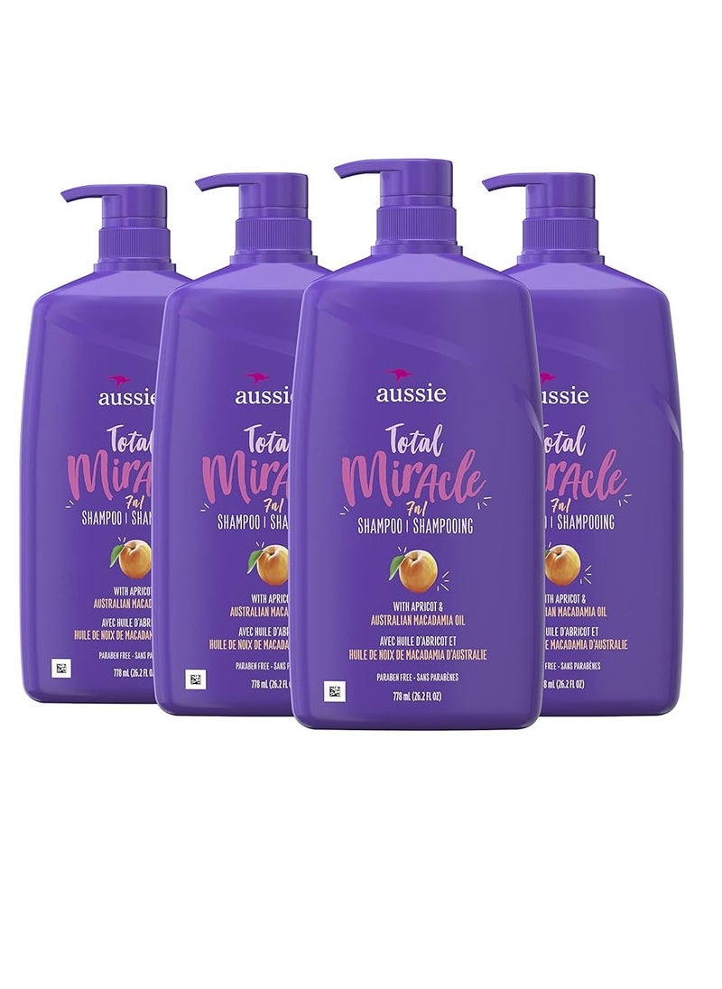 Aussie Total Miracle with Apricot & Macadamia Oil, Paraben Free Shampoo, 26.2 fl oz Pack of 4