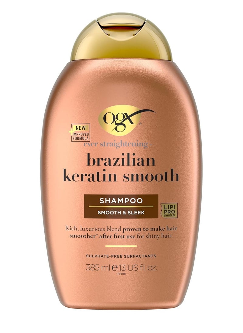 OGX Brazilian Keratin Therapy Shampoo for Shiny Hair, Sulfate-Free, with Coconut Oil and Avocado Oil, 13 Fl Oz