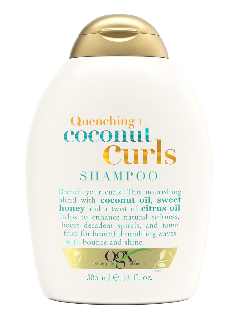 OGX Quenching + Coconut, Curl-Defining Shampoo, Hydrating & Nourishing Curly Hair Shampoo with Coconut Oil, Citrus Oil & Honey, Paraben, Sulfate-Free Surfactants, 13 floz