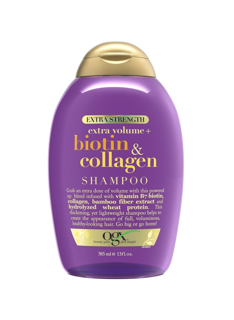 OGX Thick & Full + Biotin Collagen Extra Strength Volumizing Shampoo with Vitamin B7 Hydrolyzed Wheat Protein for Fine Hair. Sulfate-Free Surfactants Thicker, Fuller Hair, 13 Fl Oz