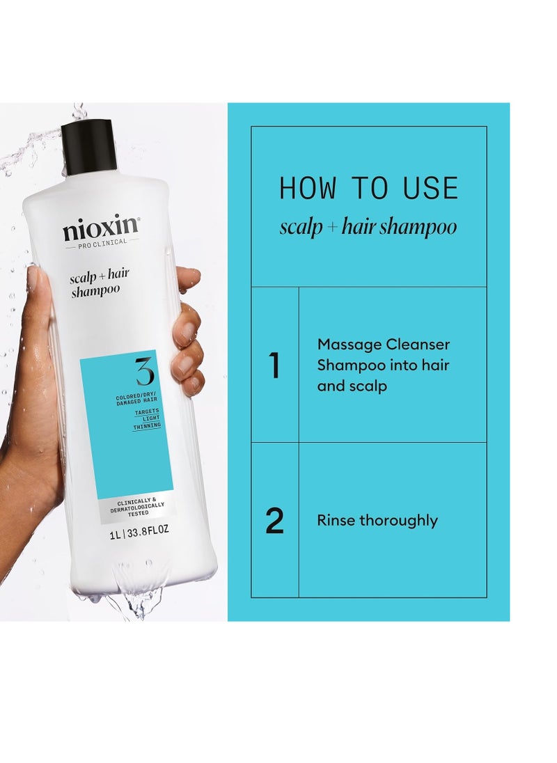 Nioxin System 3 Scalp + Hair Thickening Shampoo | For Colored, Dry, & Damaged Hair with Light Thinning | Maintain Vibrant Color | Strengthen & Nourish with Niacinamide & Biotin