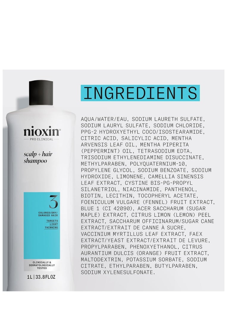 Nioxin System 3 Scalp + Hair Thickening Shampoo | For Colored, Dry, & Damaged Hair with Light Thinning | Maintain Vibrant Color | Strengthen & Nourish with Niacinamide & Biotin