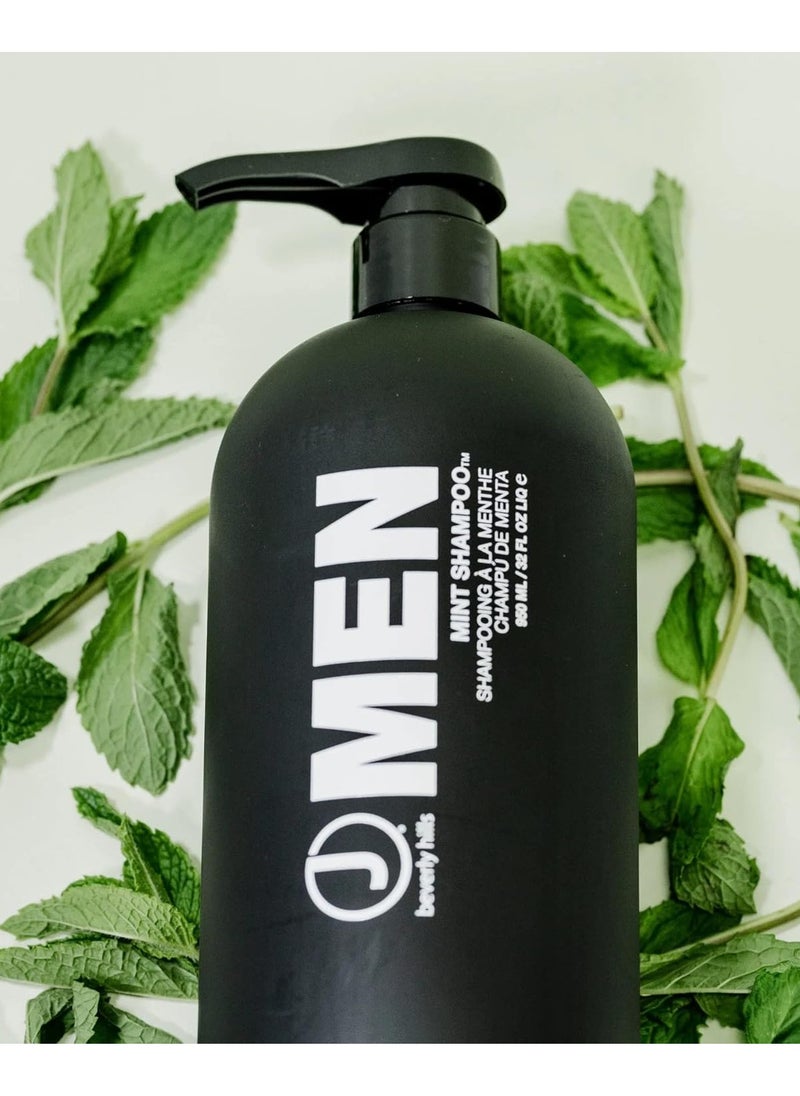 J Beverly Hills Men's Mint Shampoo with Peppermint Oil for a Healthy Scalp, (12 Oz, 32 Oz)