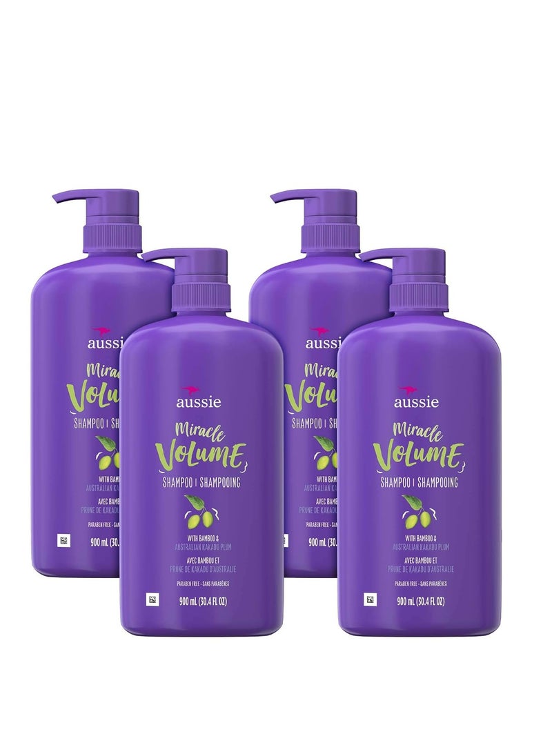 Aussie For Fine Hair Paraben-free Miracle Volume Shampoo With Plum & Bamboo, (Pack of 4)