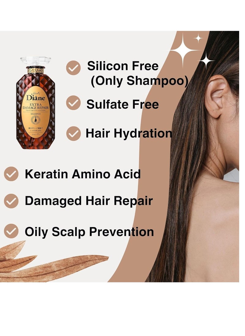 Moist Diane Hair Shampoo and Conditioner Set for Women& Men, Natural Keratin Protein Haircare, Japanese Hydrating Moisturizing Hair& Scalp Hair Care Set, Silicone & Sulfate Free, Extra Damage Repair